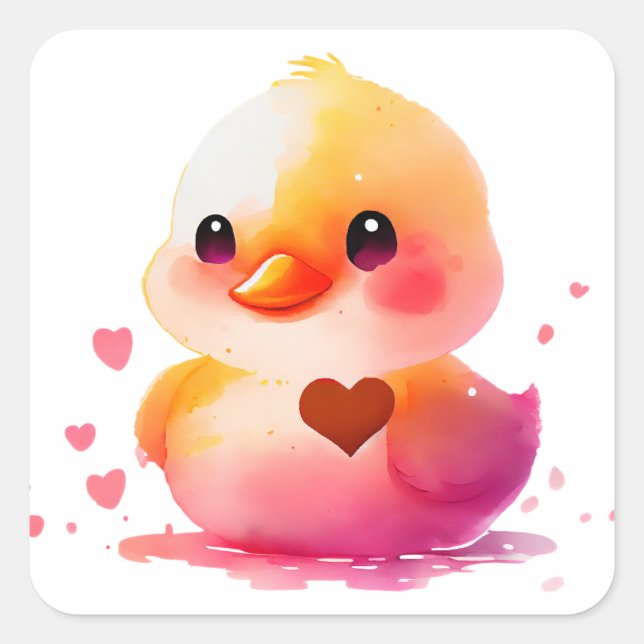Sticker Carré Canard jaune mignon de la Saint-Valentin (Devant)