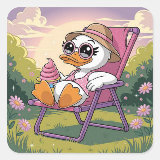 Sticker Carré Canard mangeant la glace d'été