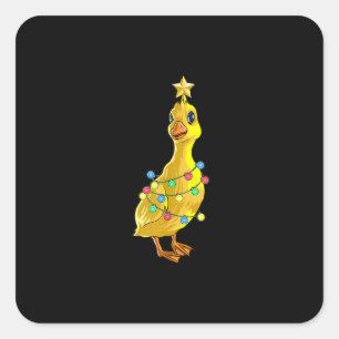 Sticker Carré Canard Noël Arbre T Lumières Décor Étoile Cadeau N
