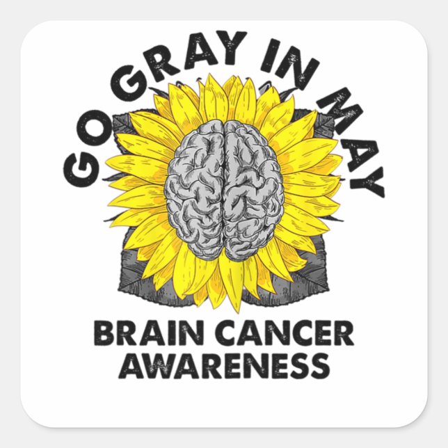 Sticker Carré Cancer Du Cerveau Sensibilisation À La Tumeur Gris (Devant)