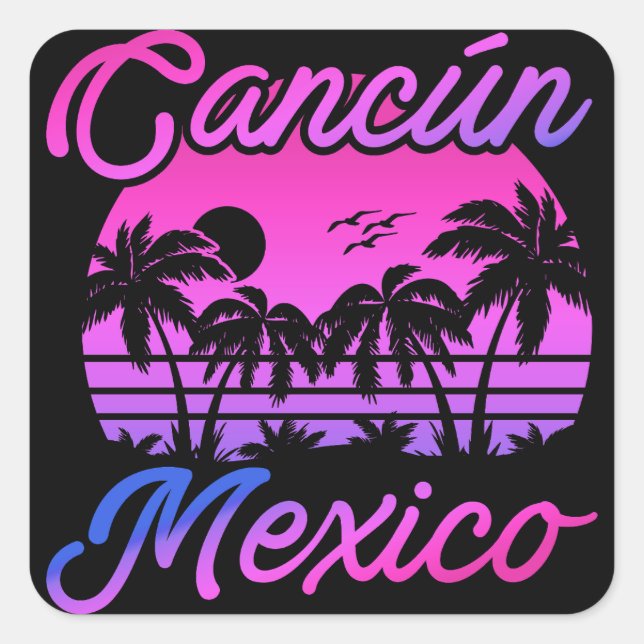 Sticker Carré Cancun Mexique Palm Trees Retro Voyage Souvenirs (Devant)