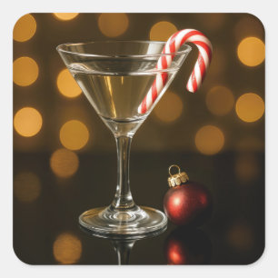 Sticker Carré Candy Cane dans un Martini de Noël