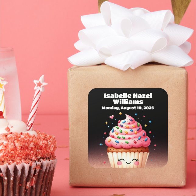 Sticker Carré Candy Cupcake Cute L'il arrose le Baby shower (Fête)