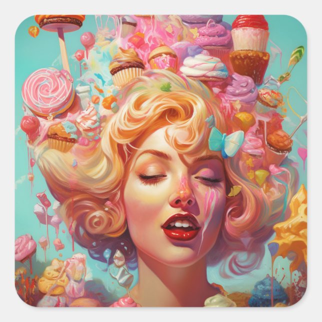 Sticker Carré Candy Ice Cream Girl Surreal Imaginaire Art (Devant)