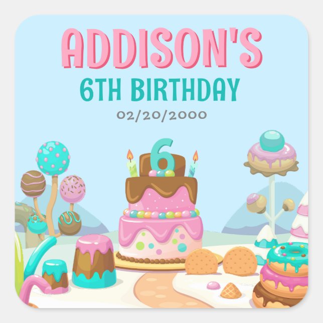 Sticker Carré Candy Sweet Girl's Candyland Anniversaire (Devant)