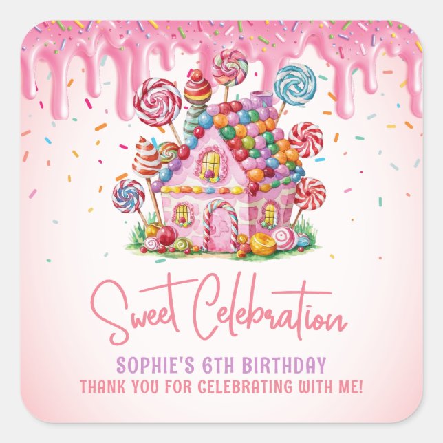 Sticker Carré Candyland Sweet Celebration Anniversaire Merci (Devant)