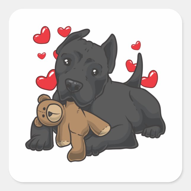 Sticker Carré Cane Corso Italiano avec animal en peluche (Devant)