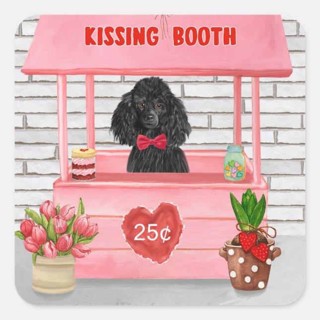 Sticker Carré caniche Chien Valentine's Day Kissing Booth (Devant)