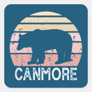Sticker Carré Canmore Alberta Retro Bear