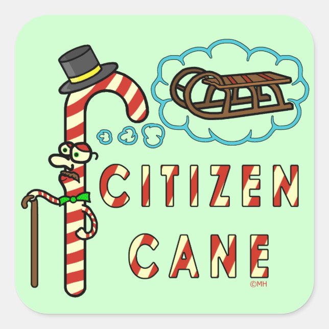 Sticker Carré Canne citoyen Canne de Noël drôle (Devant)