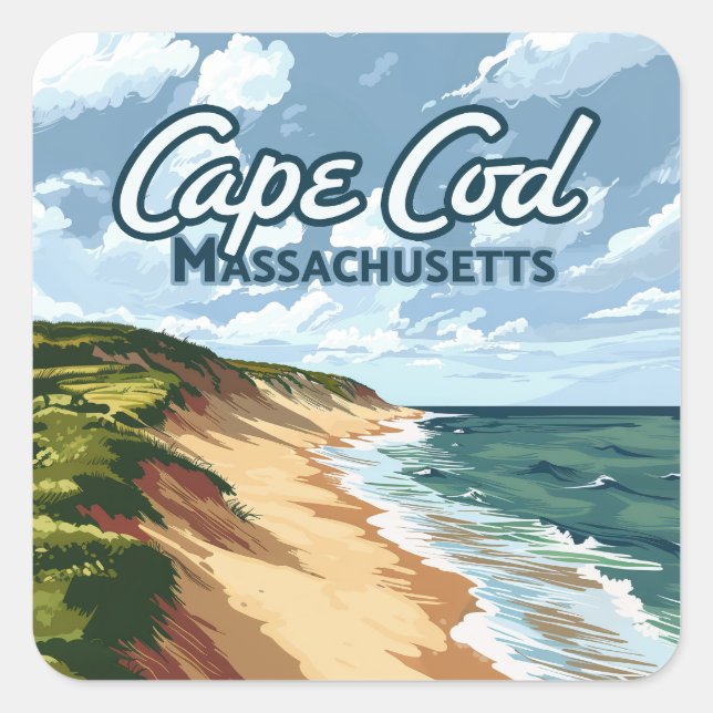 Sticker Carré Cape Cod Beach Mer Massachusetts Bleu (Devant)