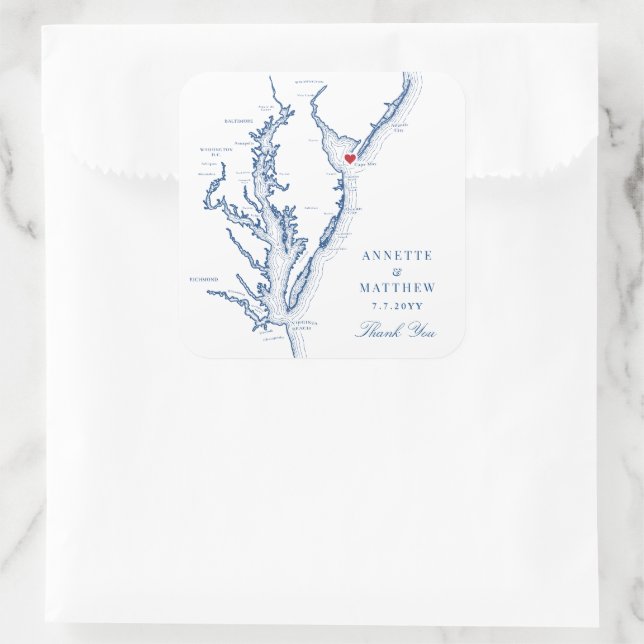 Sticker Carré Cape May New Jersey Carte Marine Wedding Favor (Sac)