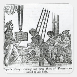 Sticker Carré Capitaine Avery recevant trois coffres de trésor