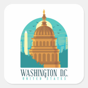 Sticker Carré Capitole des États-Unis à Washington D.C. vintage