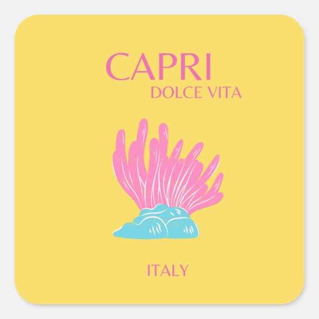 Sticker Carré Capri Dolce Vita, Art Voyage, Jaune (Devant)