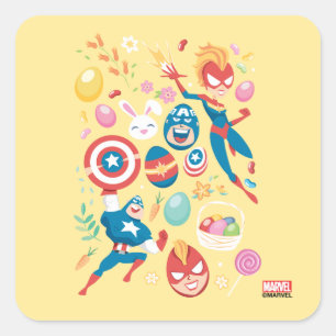 Sticker Carré Captain Marvel & Captain America Collage de Pâques