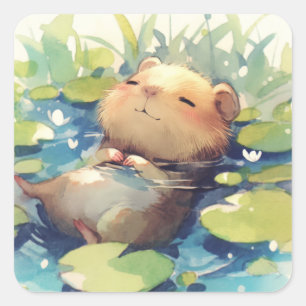 Sticker Carré Capybara Eaux Calmes