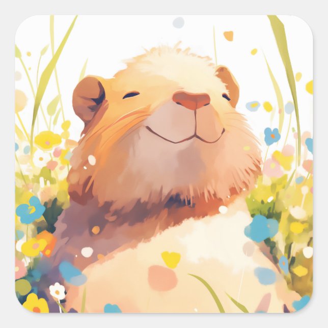 Sticker Carré Capybara Grassy Naptime (Devant)