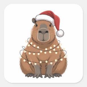 Sticker Carré Capybara Noël Correspondant Drôle de Père Noël