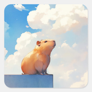 Sticker Carré Capybara réfléchie
