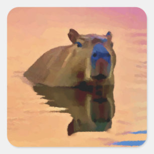 Sticker Carré Capybara Simplicité Lac Tranquil