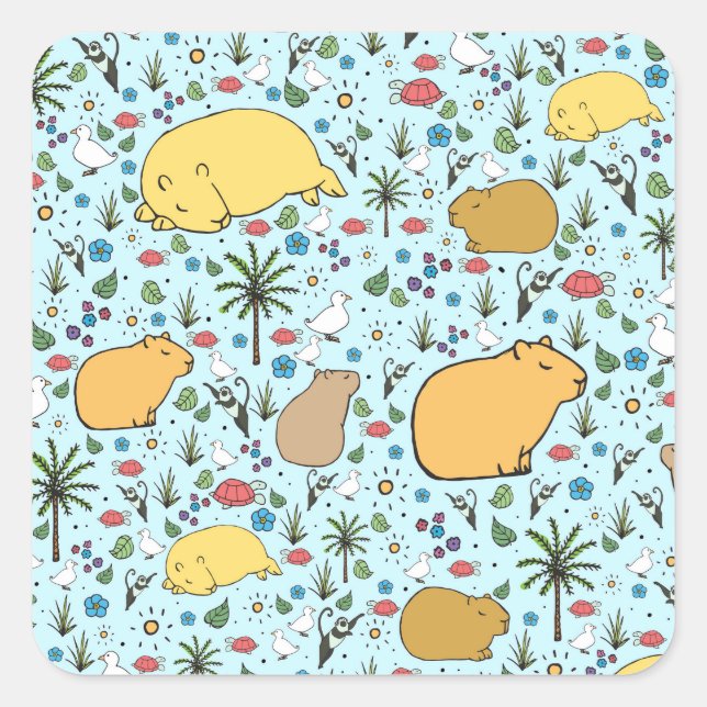 Sticker Carré Capybaras en bleu (Devant)