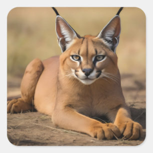 Sticker Carré Caracal sur la savane
