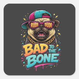Sticker Carré Caractère de pug méchant — Conception de vêtements
