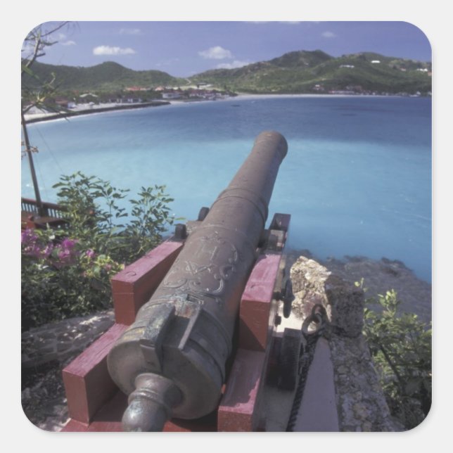 Sticker Carré CARAÏBES, St. Barts, Connon visant la baie de (Devant)