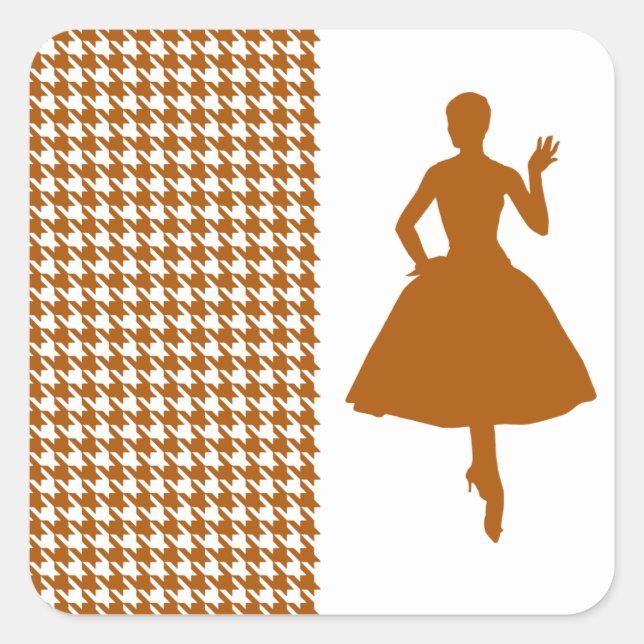 Sticker Carré Caramel Houndstooth moderne avec Silhouette de mod (Devant)