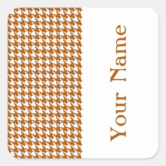 Sticker Carré Caramel Moderne Houndstooth avec nom (Devant)