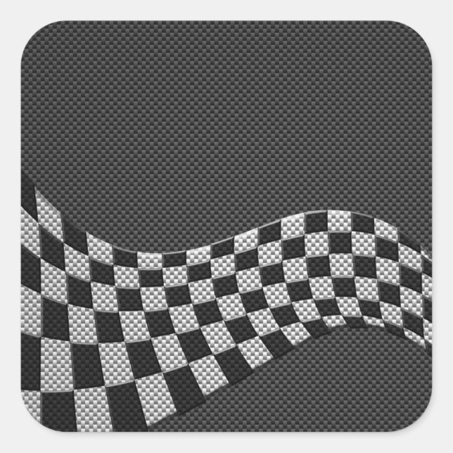 Sticker Carré Carbone Fiber Style Racing Drapeau Checkers Vague  (Devant)