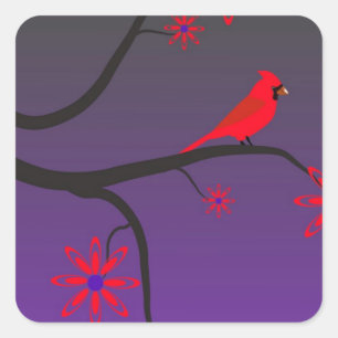 Sticker Carré Cardinal rouge dans un arbre sur arrière - plan vi