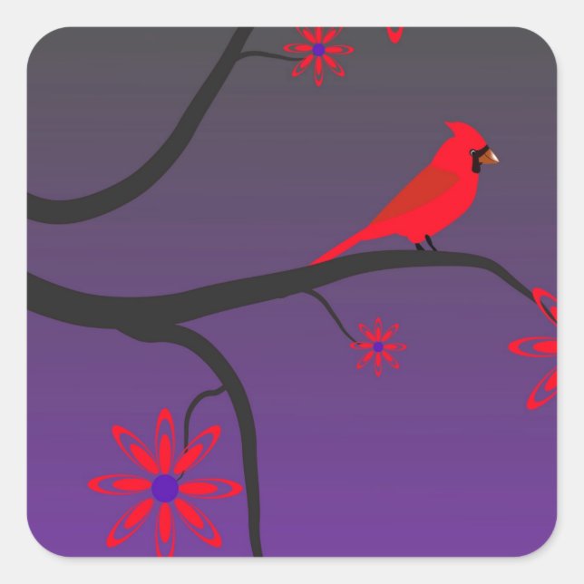 Sticker Carré Cardinal rouge dans un arbre sur arrière - plan vi (Devant)