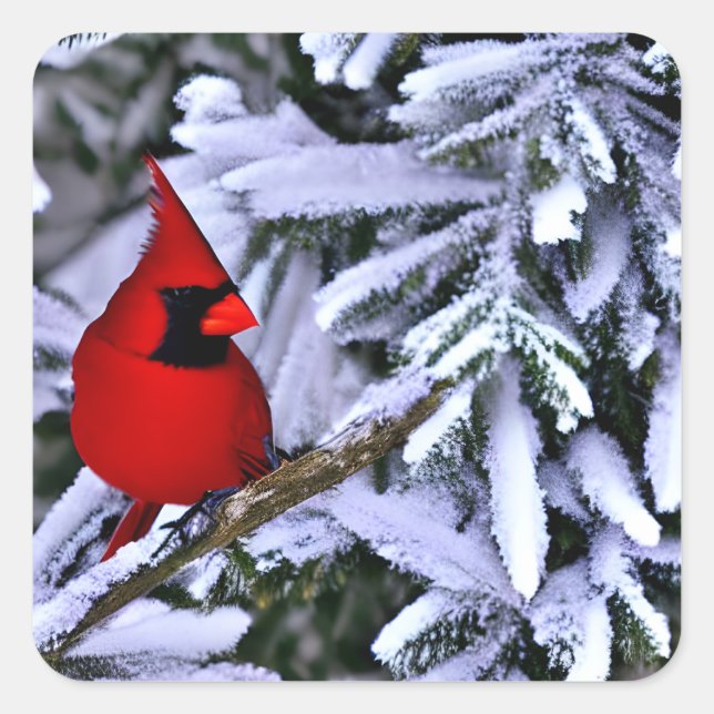 Sticker Carré Cardinal rouge d'hiver (Devant)