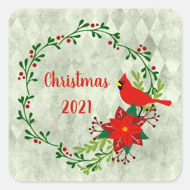 Sticker Carré Cardinals Wreath Personnalisé (Devant)