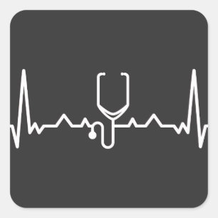 Sticker Carré Cardiologiste avec ECG