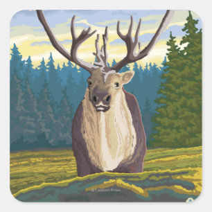Sticker Carré Caribou dans l'affiche sauvage de Vintage voyage