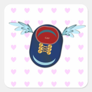 Sticker Carré Caricature à chaussure mignonne et coeurs roses