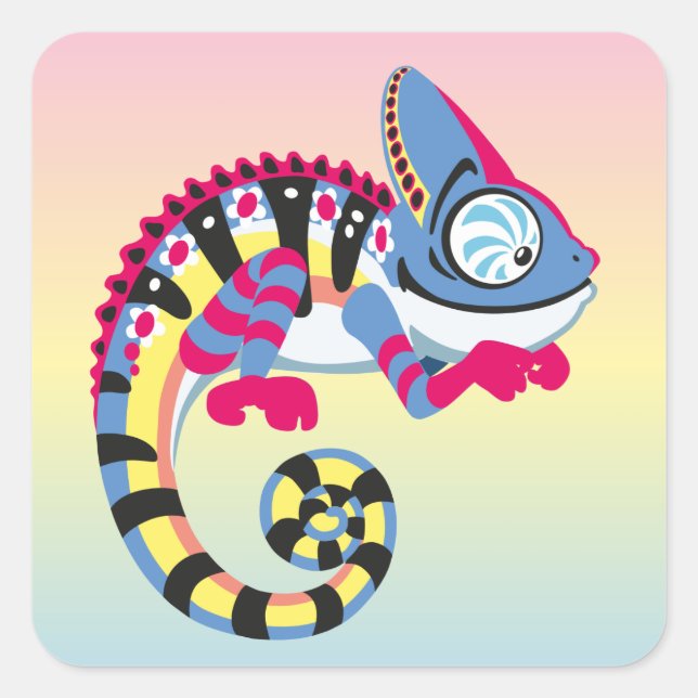 Sticker Carré caricature caméléon bleu (Devant)