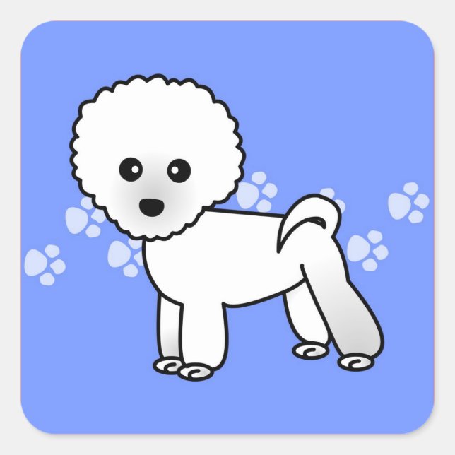 Sticker Carré Caricature Cute Bichon Frise - Bleu (Devant)