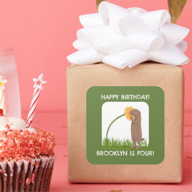 Sticker Carré Caricature d'anniversaire personnalisée pour chien (Fête)