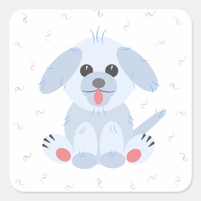 Sticker Carré Caricature de Chien Chien Coquelicot Simple Pastel (Devant)