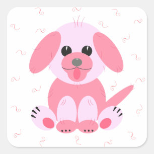 Sticker Carré Caricature de chien coquelicot rose
