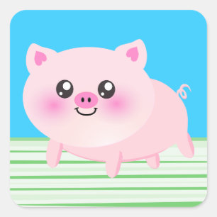 Sticker Carré Caricature de cochon mignon