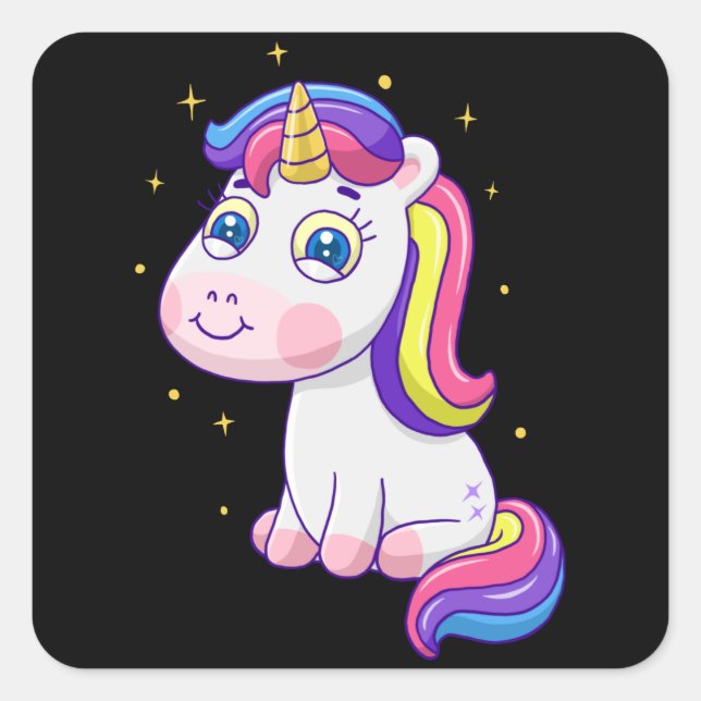 Sticker Carré Caricature de la licorne mignonne (Devant)