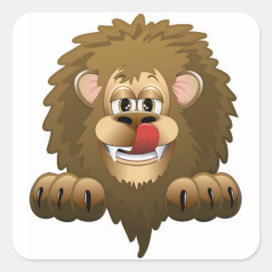 Sticker Carré Caricature de lion affamé