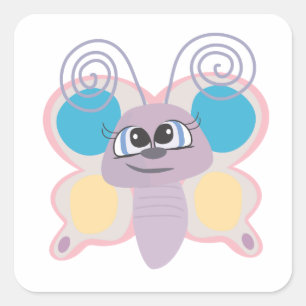Sticker Carré caricature de petit papillon vectoriel