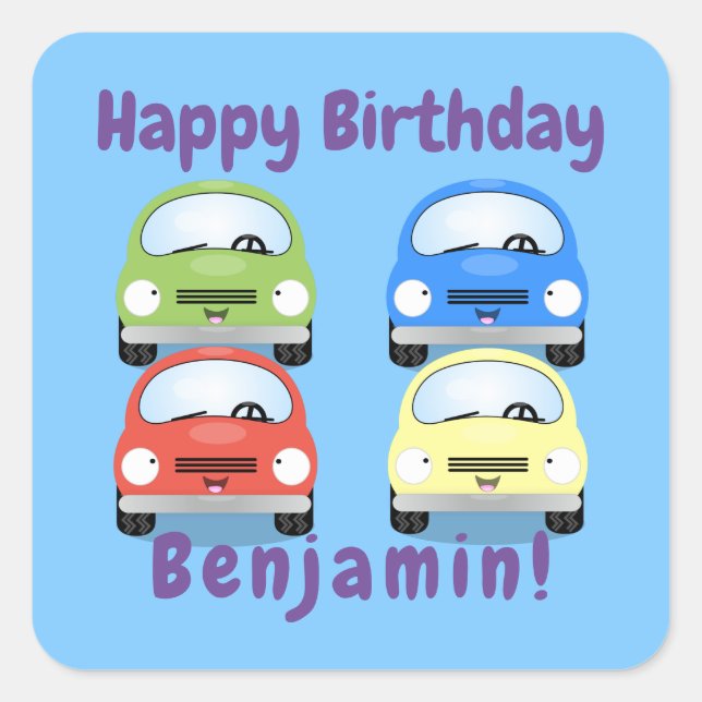 Sticker Carré Caricature de voiture rouge joyeux (Devant)