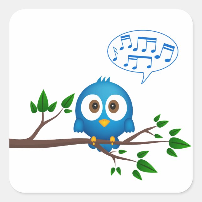 Sticker Carré Caricature d'oiseau bleu sur Twitter (Devant)